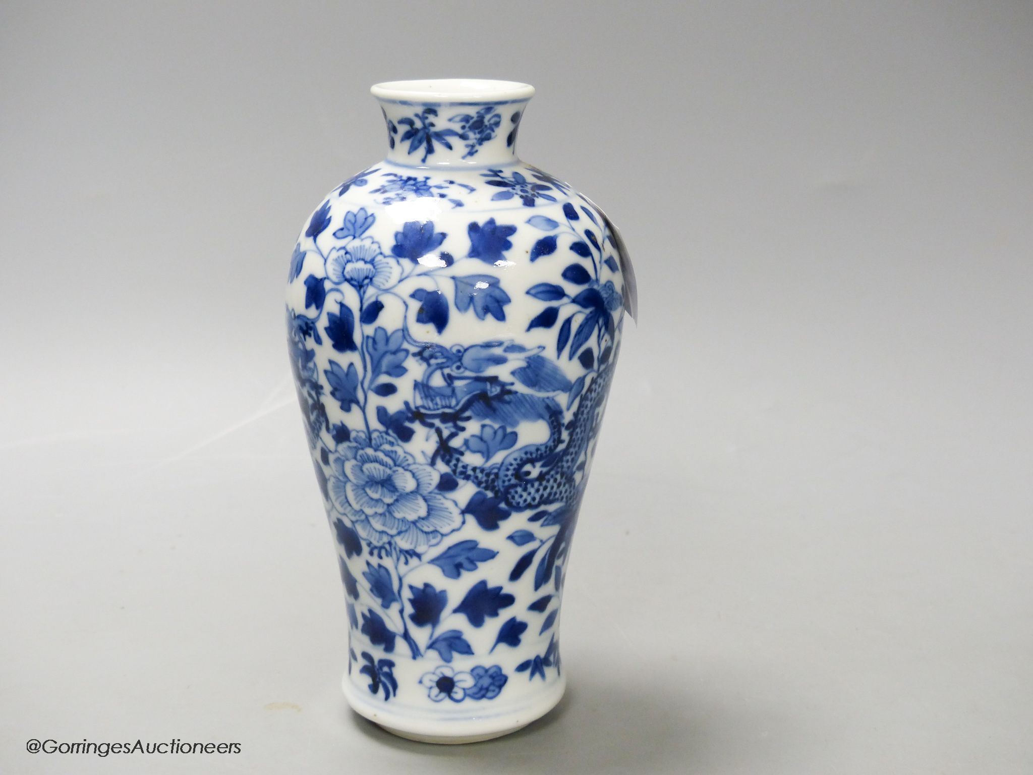 A late 19th century Chinese blue and white dragon vase, height 18cm